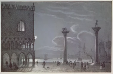 Scena notturna di Palazzo Ducale e delle Due Colonne, Venezia, inciso da Brizeghel